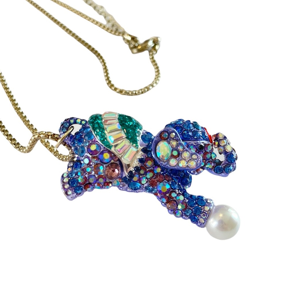 Betsey Johnson Circus Elephant Long Pendant Necklace